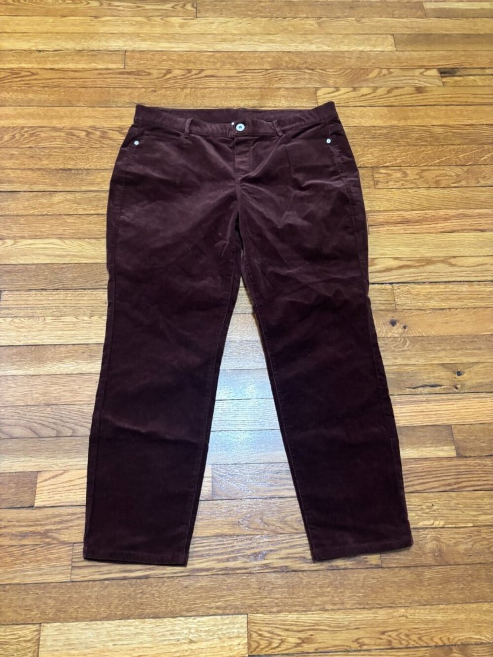 J Jill Womens Corduroy Cropped Pants Size Large Petite PL Maroon Stretch Casual